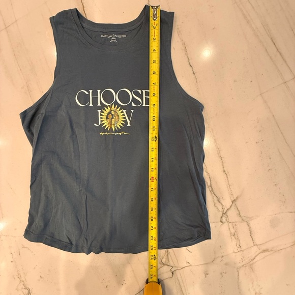 Spiritual Gangster Navy Tank Top "Choose Joy" with Gold Sun Graphic - Picture 6 of 6